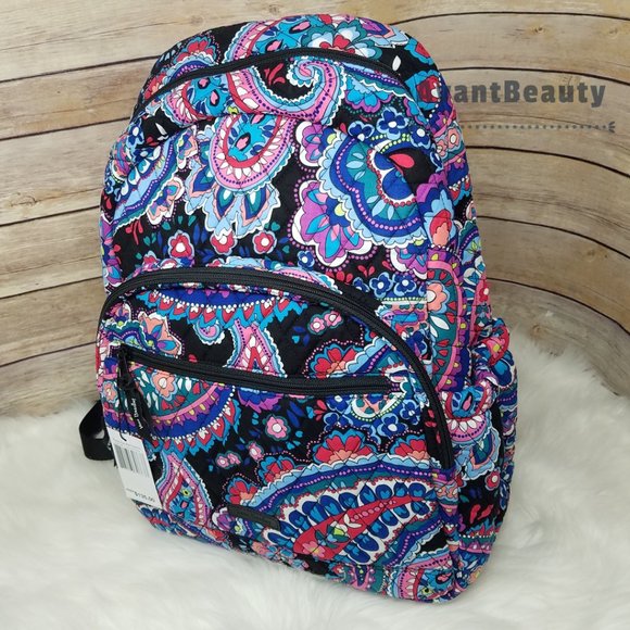 Vera Bradley Essential  Backpack Haymarket Paisley Blue Black Quilted Cotton New main image 12